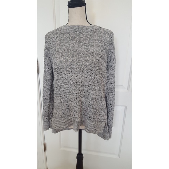 LOFT Sweaters - Loft Grey Marled Pointelle Knit High Low Crew Neck Sweater Medium